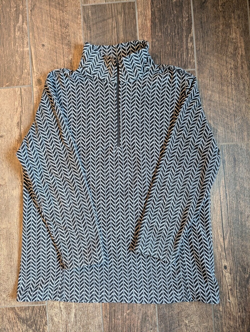 Lands' End Fleece Pullover Quarter Zip Black White Herringbone Size Med/P 10-12
